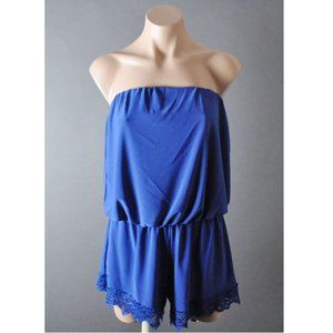 Royal Blue Strapless Lace Short Bodysuit Romper